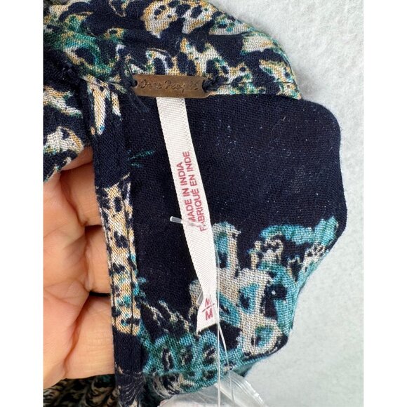 Free People Lady Luck Tunic Dress Bell Sleeve boho blue combo sz M - Picture 9 of 9